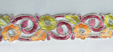 Orange, Purple, Green And Silver Floral Embroidery Trim